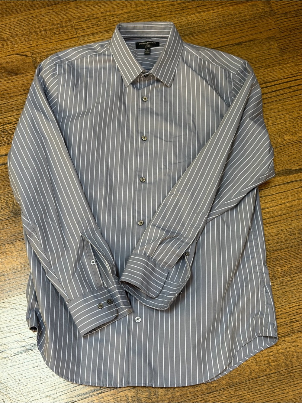 Banana Republic Slim Fit Button-Up Shirt - Light Gray with White Stripes - Picture 2 of 3